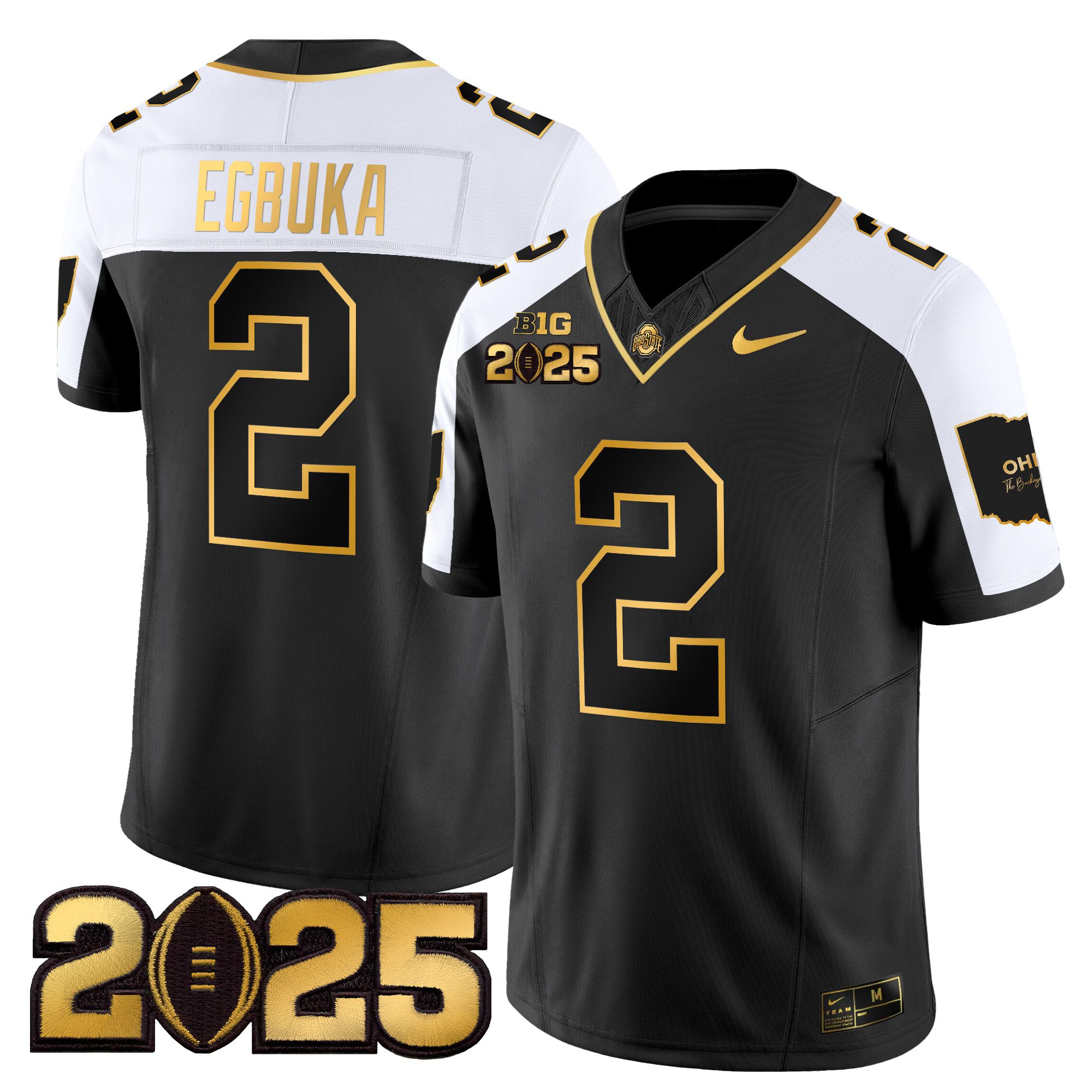 Men Ohio State Buckeyes #2 Egbuka Black 2025 CFP Final Patch Gold Vapor Limited NCAA Jersey->ncaa teams->NCAA Jersey